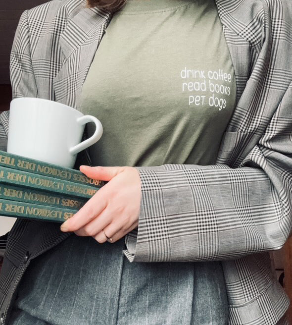 drink coffee. read books. pet dogs.